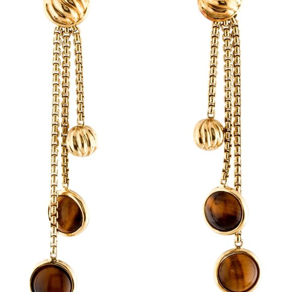 DAVID YURMAN 18K YELLOW GOLD TIGER'S EYE QUARTZ DROP EARRINGS